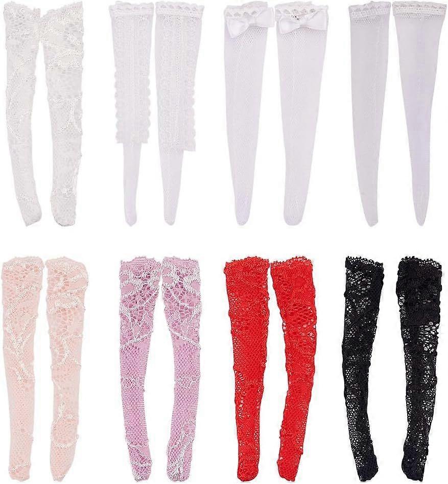 8 Pairs 8 Styles Doll Socks Cloth Doll Lace Long Socks Mini Action Figure Socks Doll Accessories for BJD DIY Doll Clothes Making