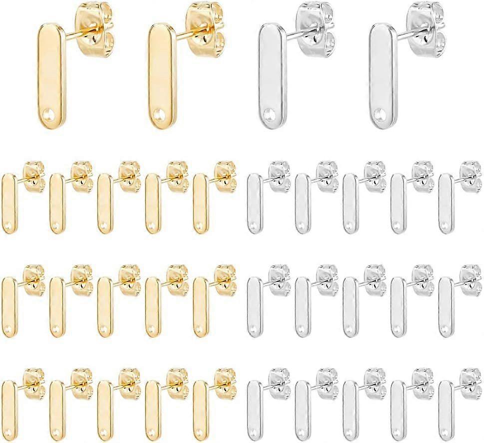 60Pcs Stud Earring Findings Stainless Steel Stud Earring with Loop Small Rectangle Earrings Studs 2 Colors Stud Dangle Earring Findings for DIY Earrin