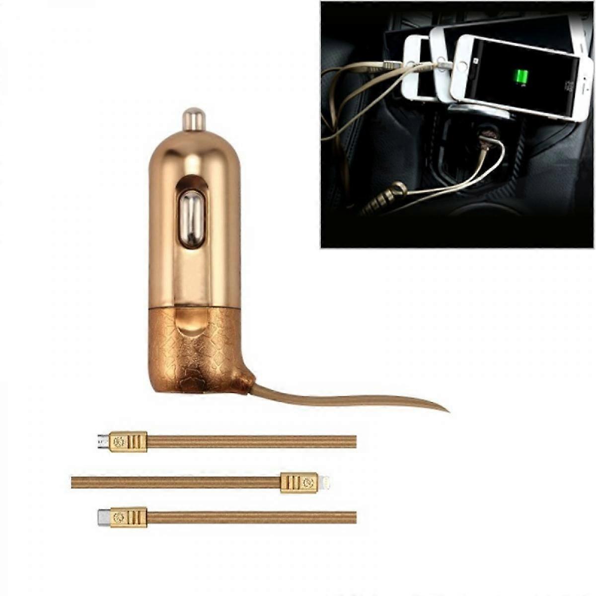 Quick Charge Car Charger, 3 in 1 Fast Charging Cord for iPhone 13/Pro Max/Pro, 12/11, Samsung Galaxy, iPad, Camera,Suitable for Most CarsGold