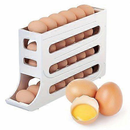 Space-Saving Auto Scrolling Egg Holder for Refrigerator - Large Capacity Rolling Egg Dispenser
