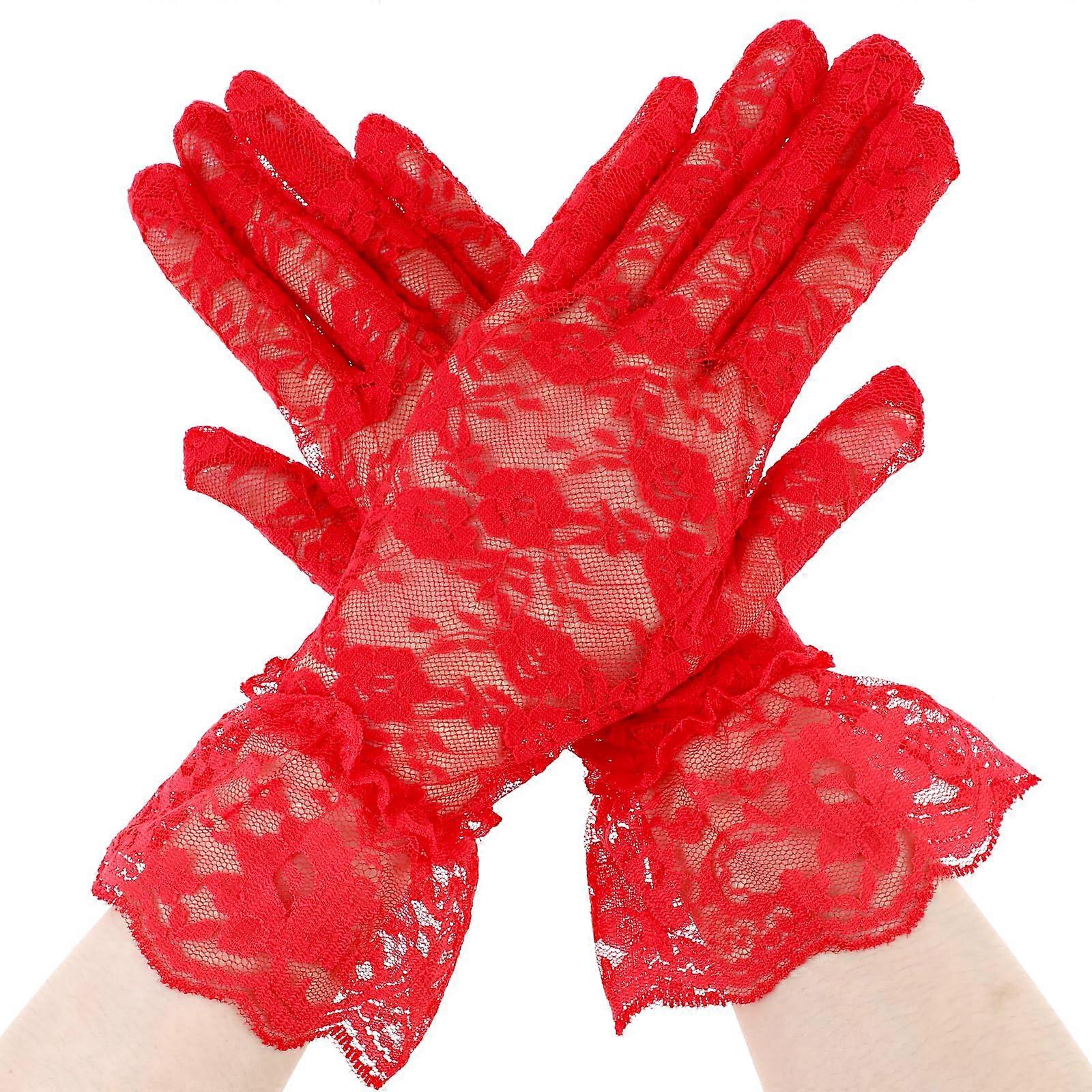 Elegant black lace short wrist length gloves for formal occasions