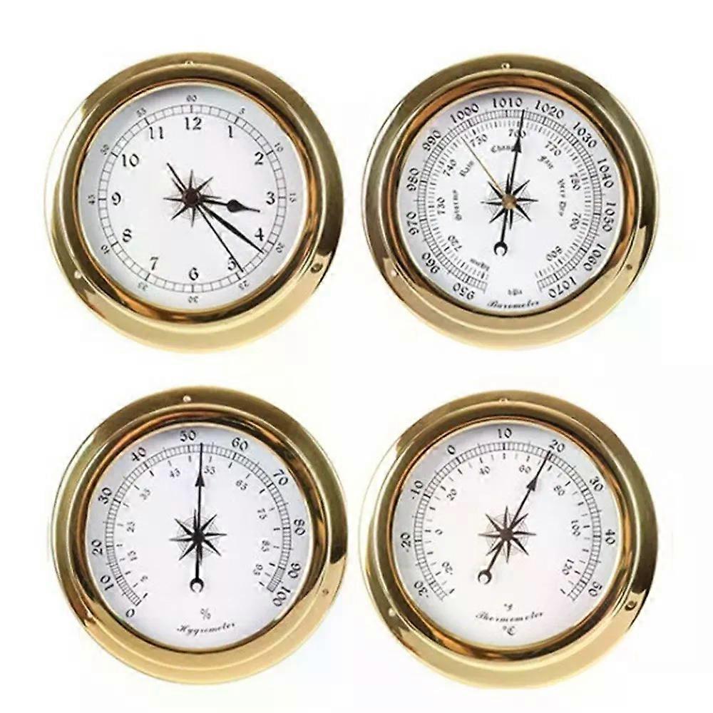 4Pcs Brass Case Weather Station Barometer Temperature Hygrometer Clock and Clock Tid 115mm