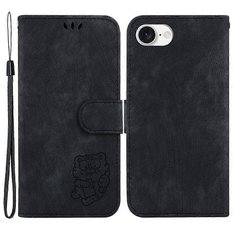 Compatible For iPhone 16e Case Wallet PU Leather Flip Phone Stand Cover with Imprinted Tiger Pattern