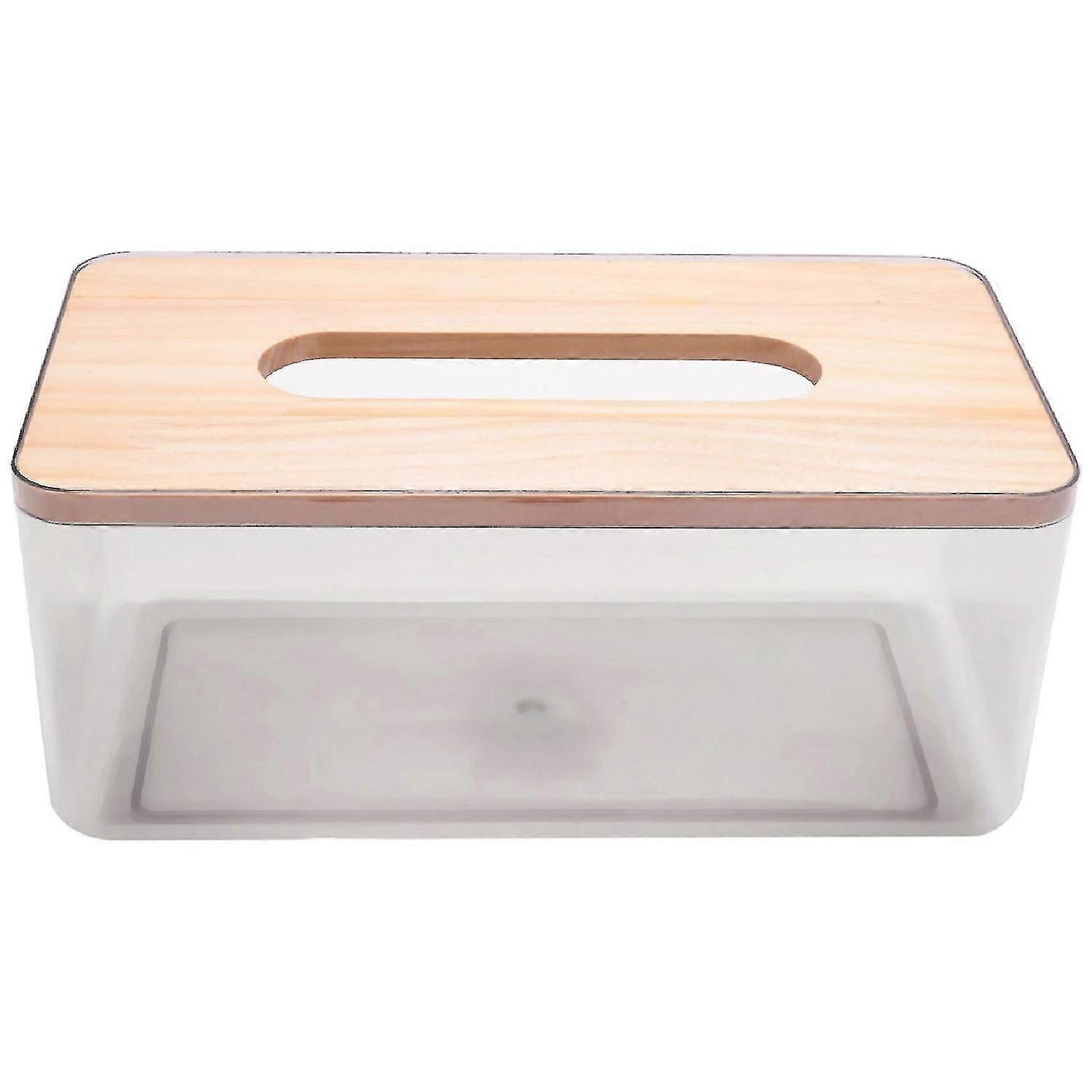 Minimalist Tissue Box Cover H, Transparent Rectangular Bamboo Facial Tissues Dispenser