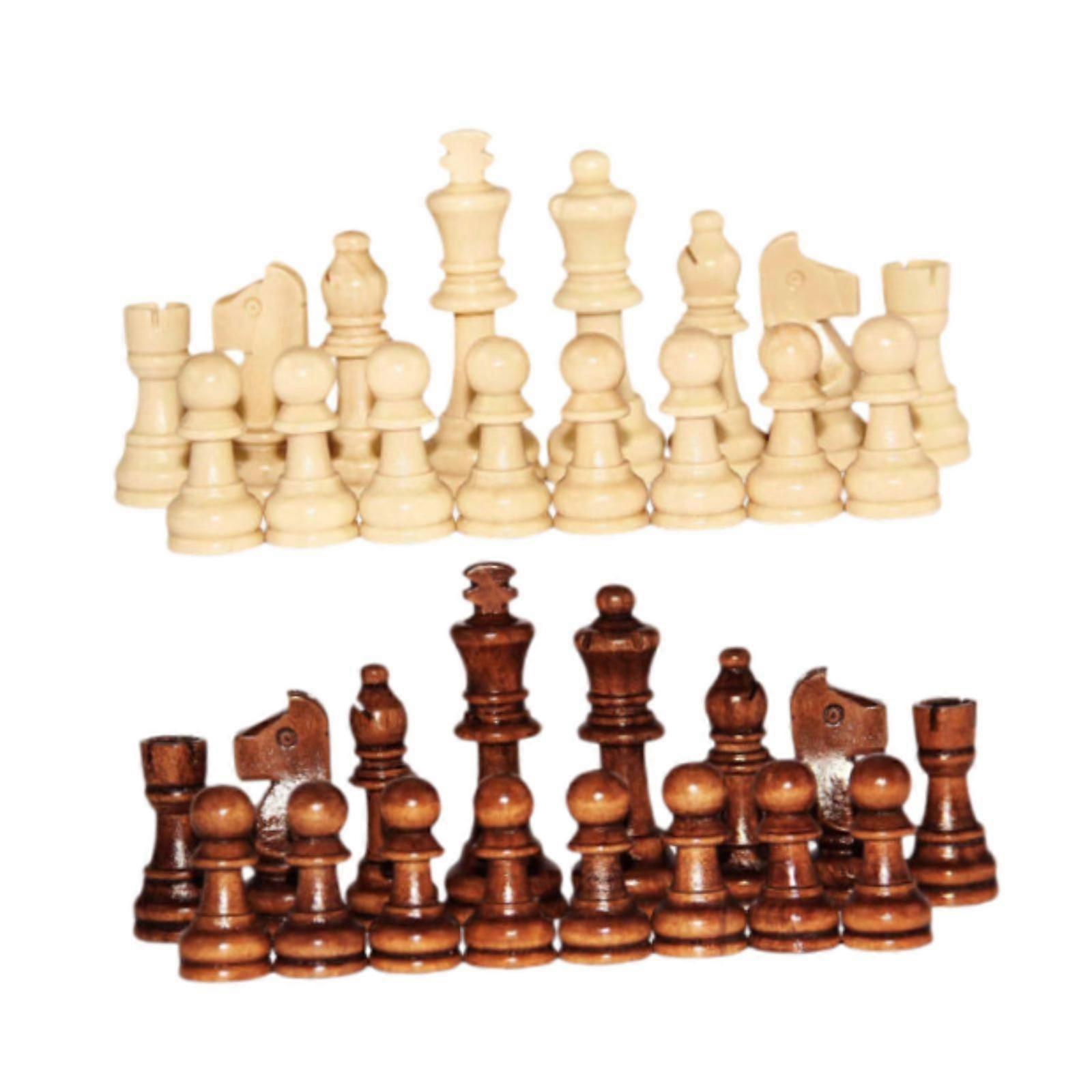 32 Pieces Wooden Chess Pieces Beginners Chessboard 1-2 Players Chess Figures