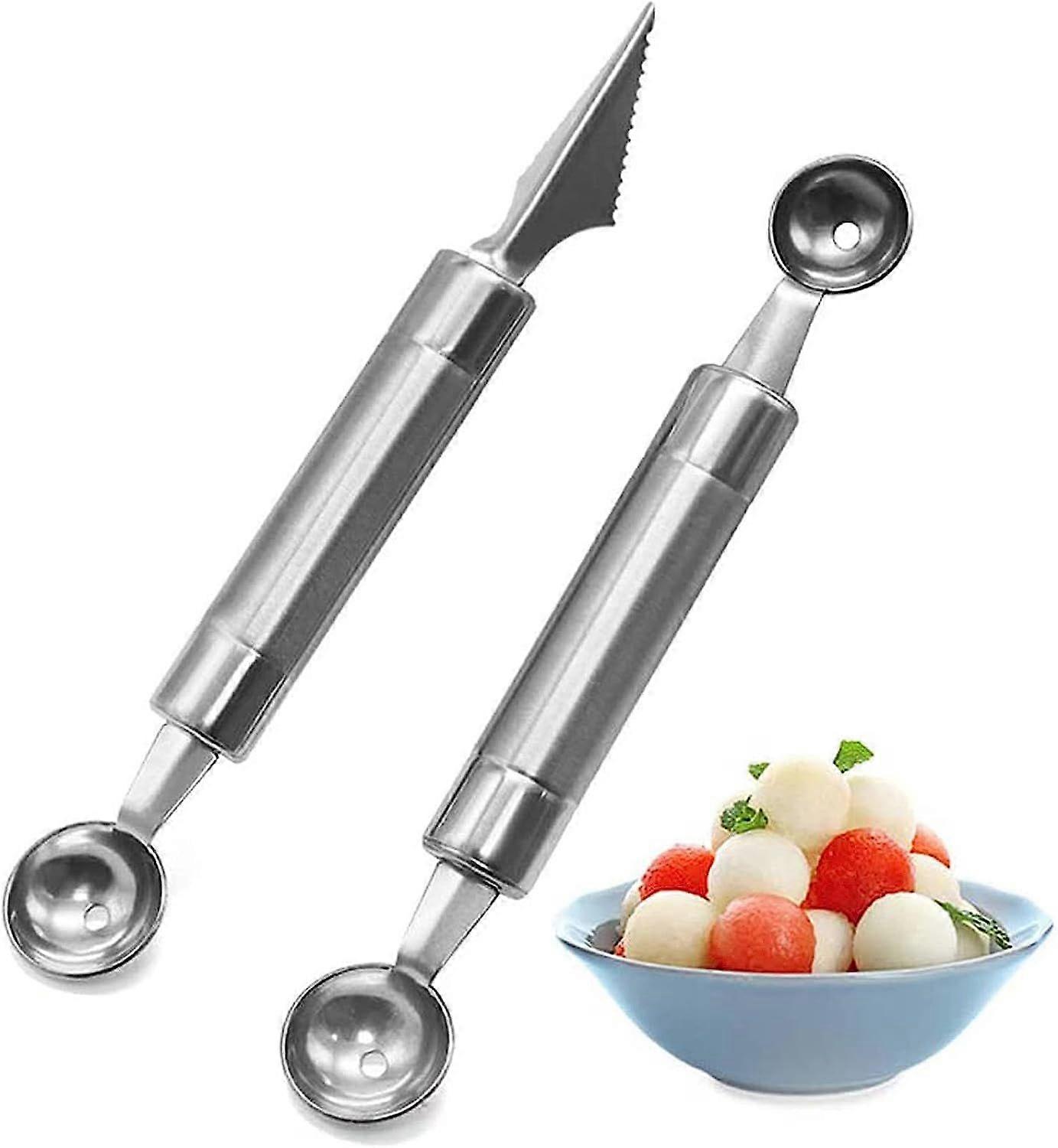 ball kutter og carving verktøy, 2 stk rustfritt stål melon cutter baller, melon skje, vannmelon kutter, ananas kutter, hvitevarer, frukt