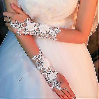 Blanc court sans doigts élégant perles soirée mariage gants de mariage. (blanc)