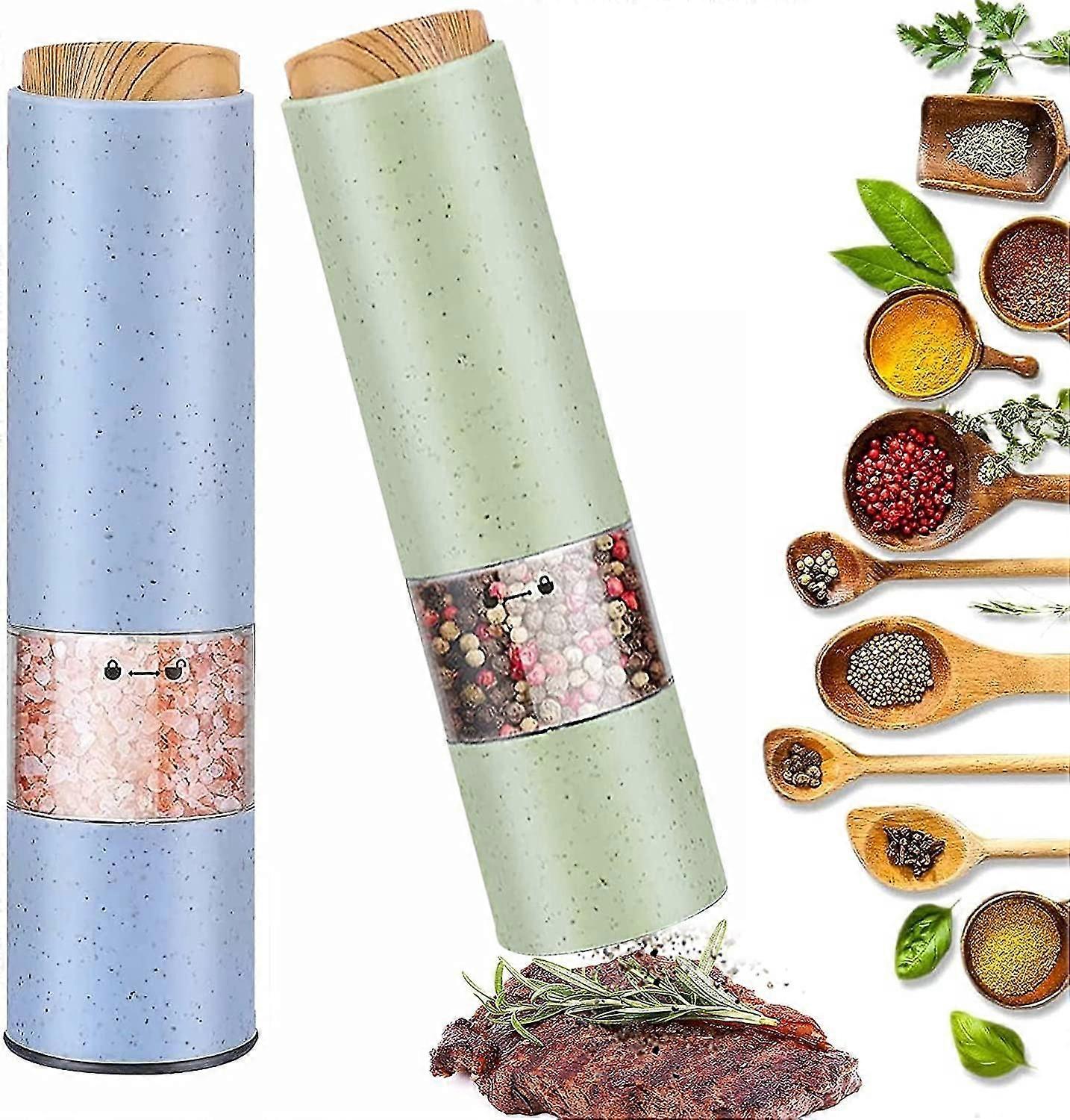 2-Piece Electric Salt & Pepper Mill Set, LED Light Pepper Grinder