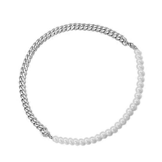 Men Bracelet Simple Appearance Hip-hop Jewelry Imitation Pearl Cuban Chain Splicing Bangle for