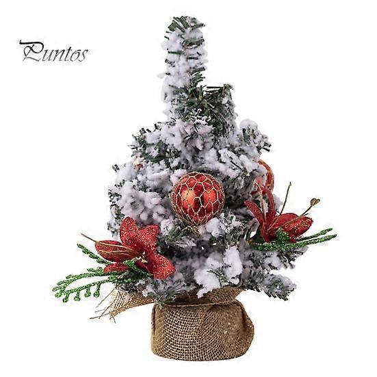 Christmas Tree Ornaments Mini Artificial Snow Flocked Xmas Tree with Ball Flower Home Office Classroom Desktop Decor