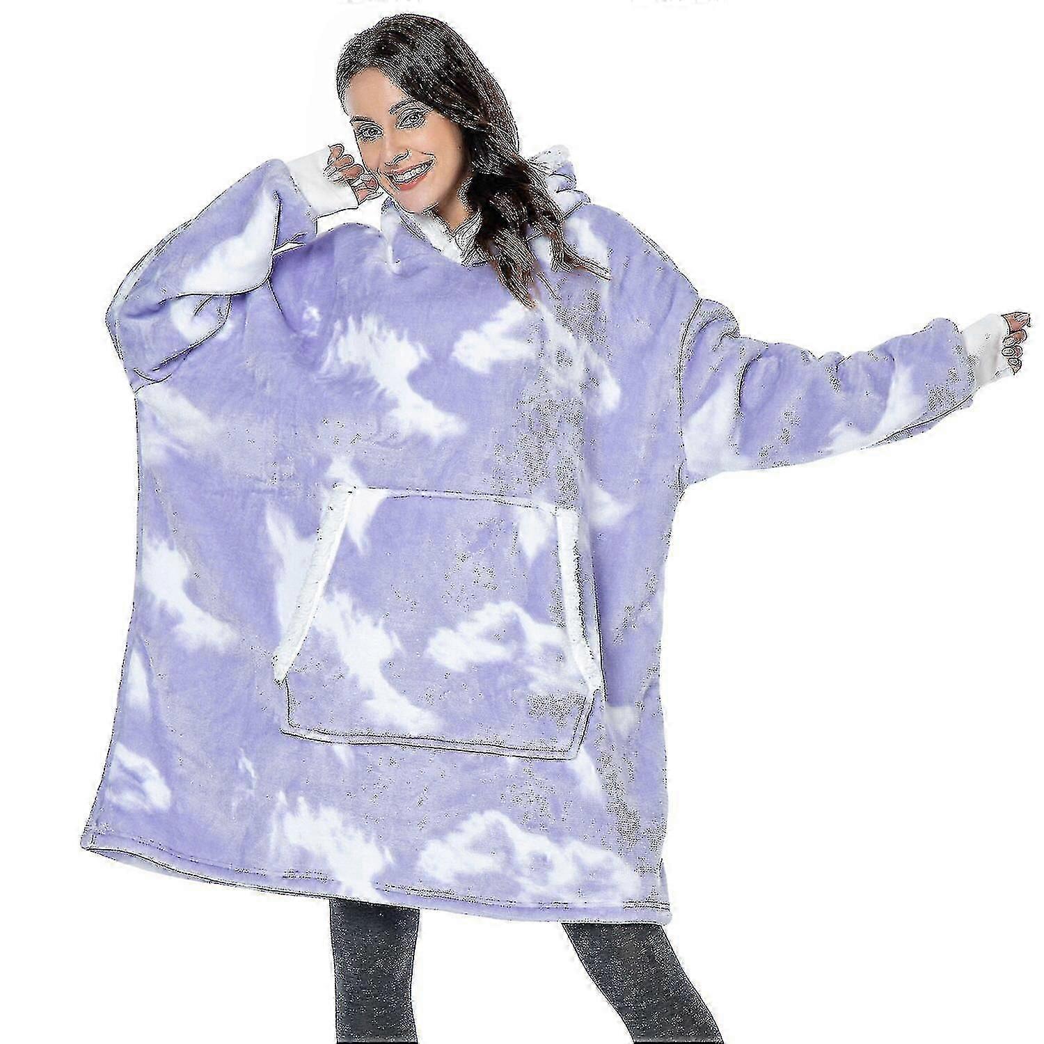 بطانية كبيرة الحجم هوديي المرأة الشتاء مقنع يمكن ارتداؤها الأسرة بطانية التلفزيون مع الأكمام شيربا الصوف العرق منقوشة هودي سويت شيرت
