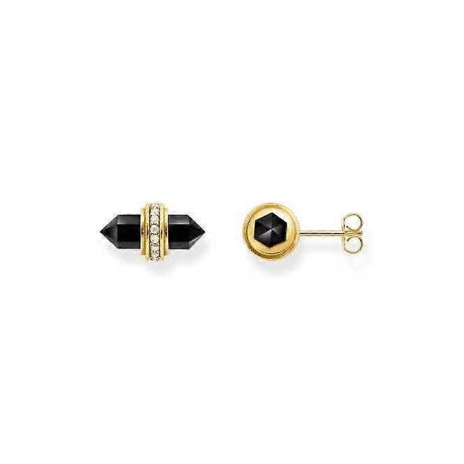 Sterling Silver Gold Plated Hexagonal Black Onyx Earrings H2281-177-11