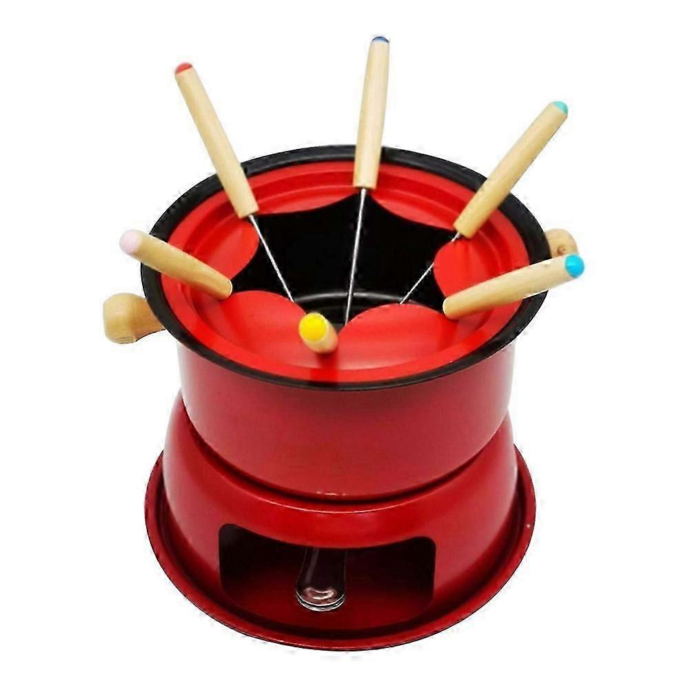 Red Mini Stainless Steel Fondue Pot Set Cheese Chocolate Fondue 6 Dipping Forks and Removable Pot M