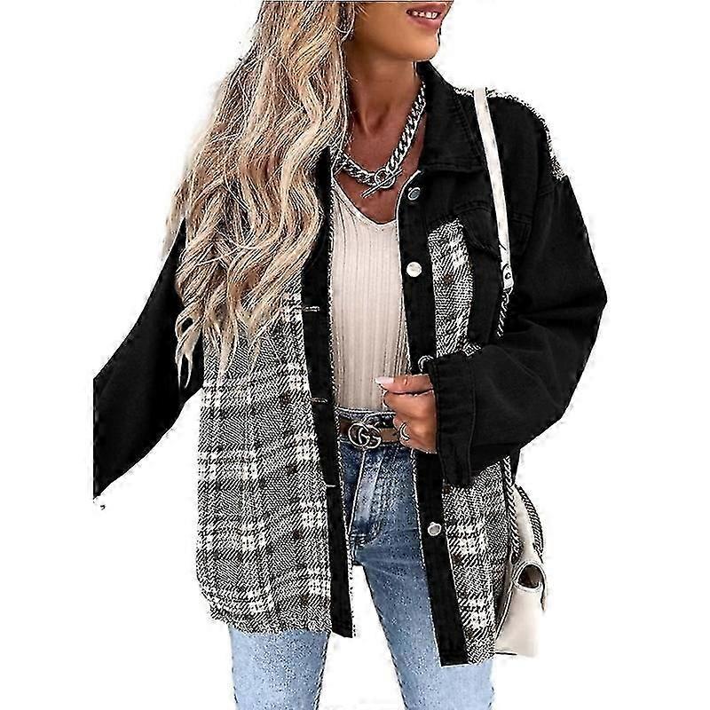 Kadın Düğmeli Denim Ceketler, Uzun Kollu Günlük Gömlekler