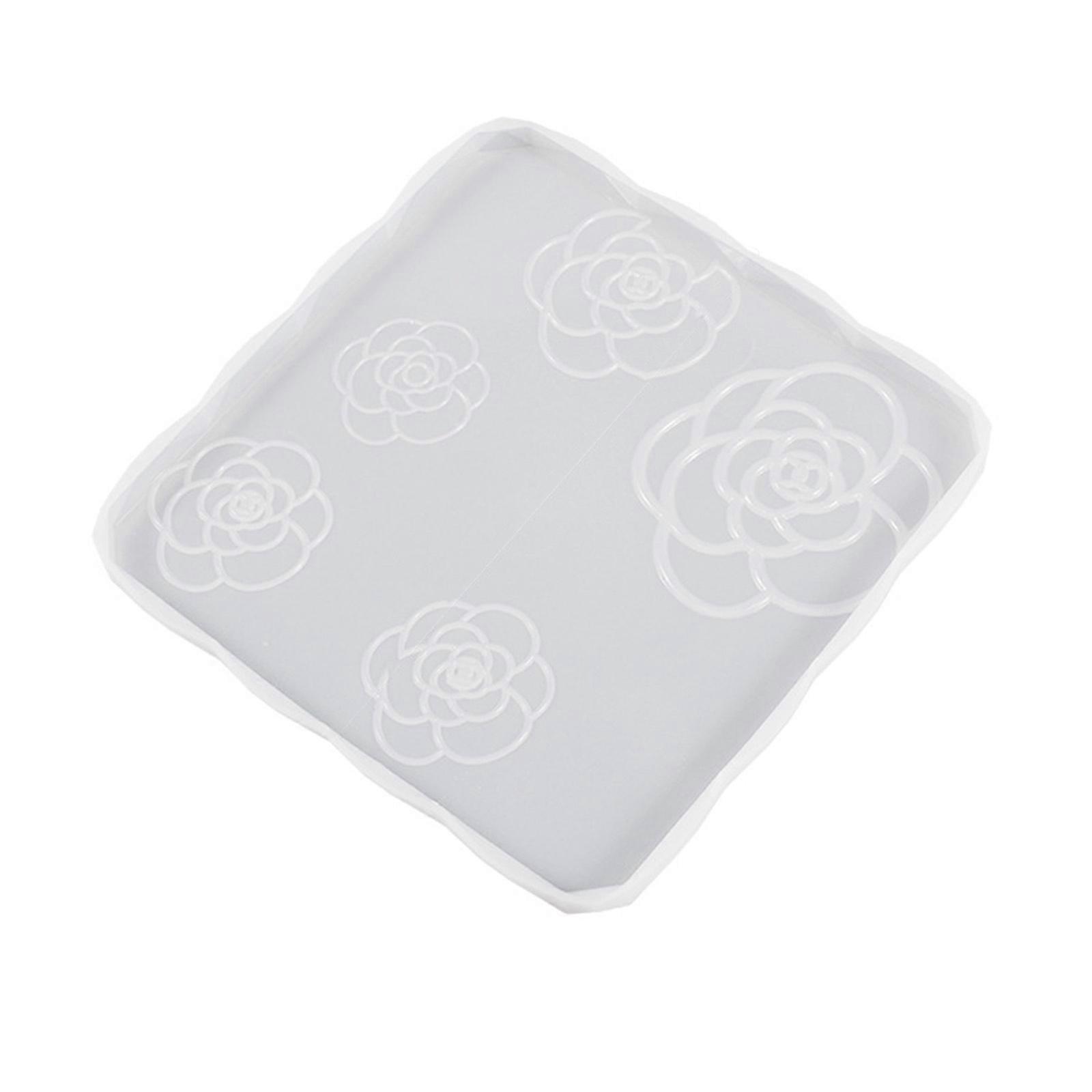 Rose Flower Coaster Silicone Mold Round Rectangle Tray Cup Mat Epoxy Resin Casting Mould for DIY Crafts Home Decorations