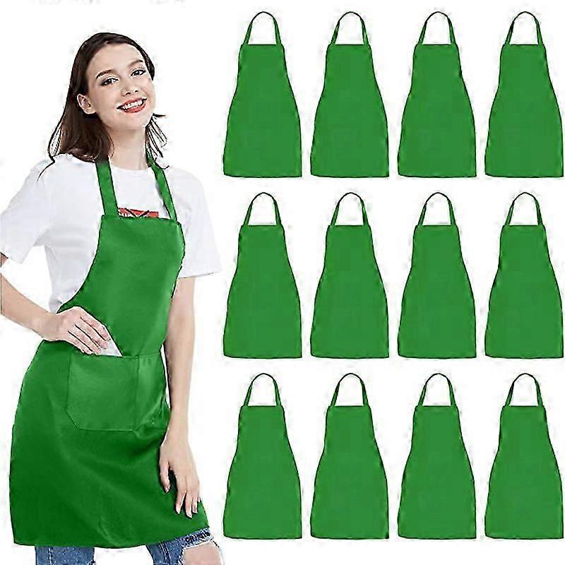 12pcs Plain Bib Aprons With 2 Pockets Unisex Commercial Apron Bulk