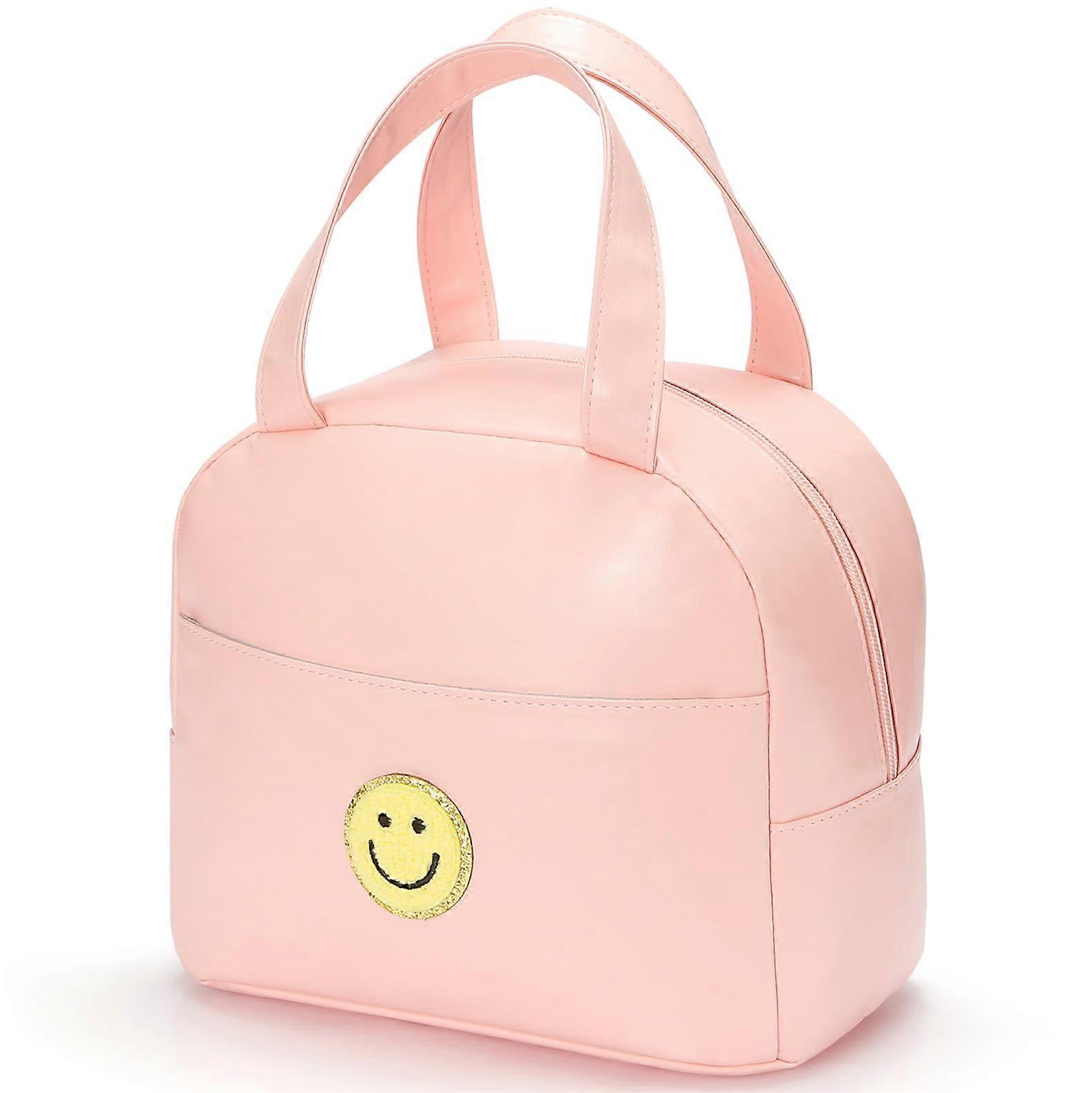 Large Insulated Reusable Soft Leather Lunch Bag for Work, Picnic, Travel - Stylish Design, Spacious, Durable, Preppy Style