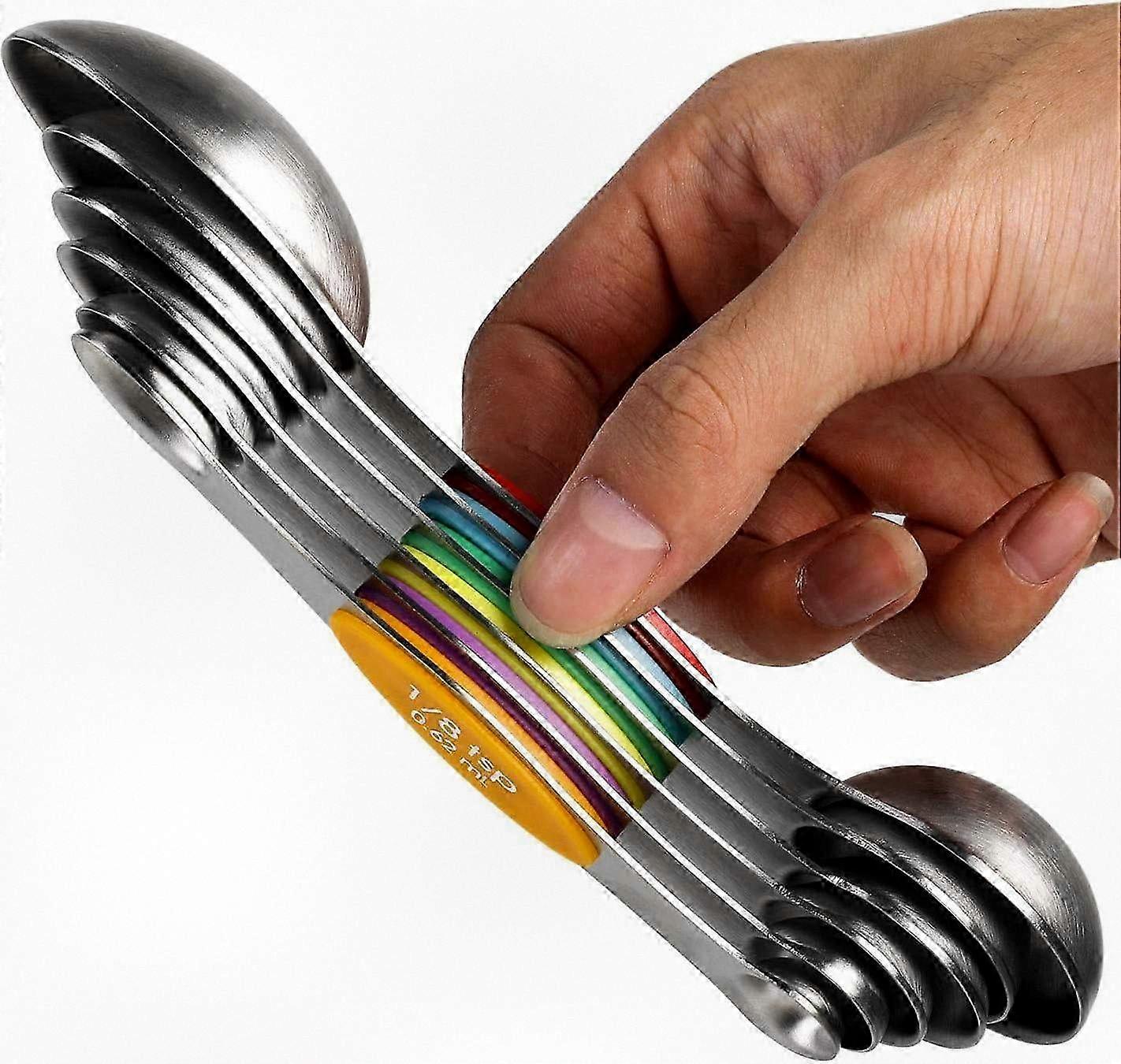 Stainless Steel Stackable Magnetic Measuring Spoons Set - Dual Sided Teaspoon & Tablespoon for Baking