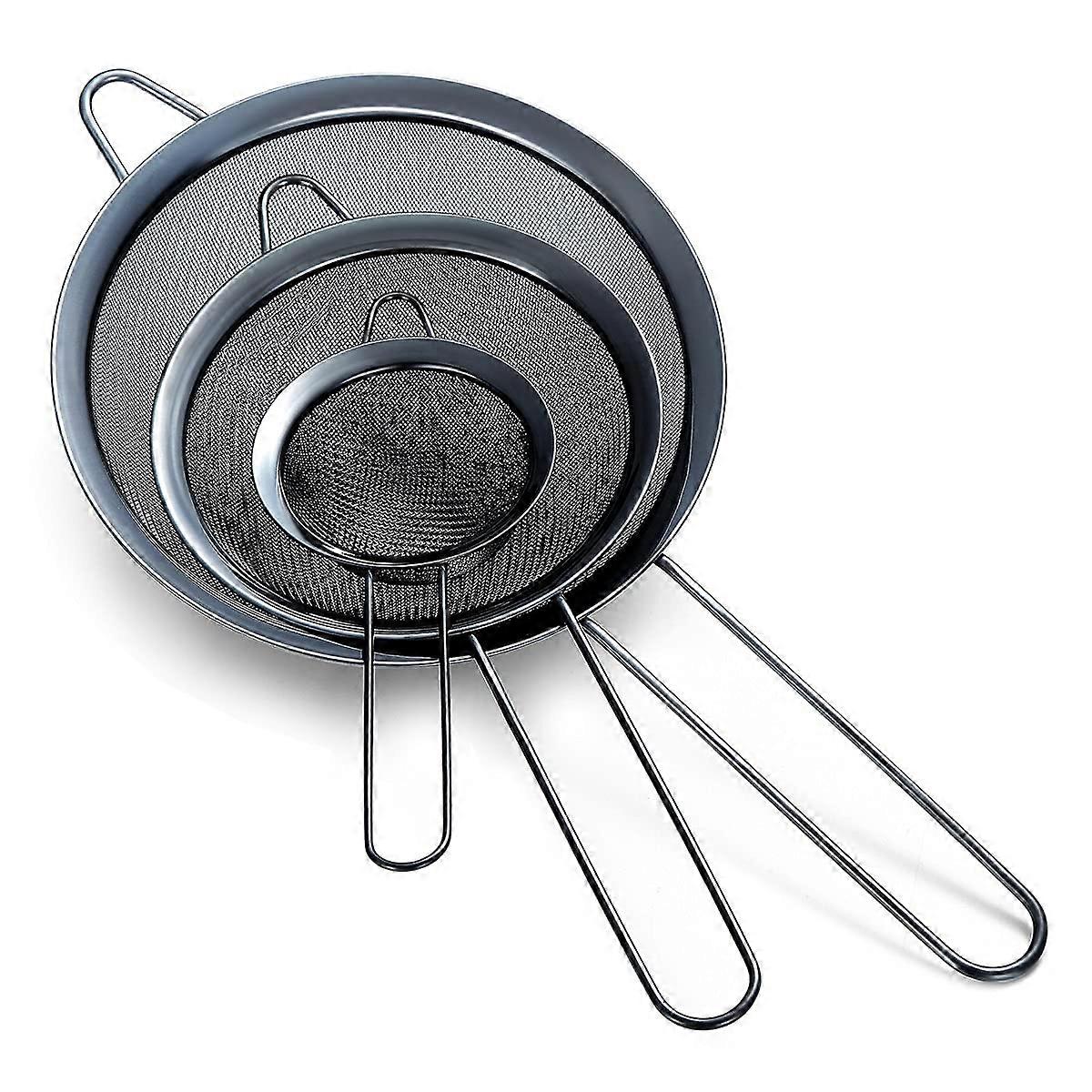 3 Pieces Black Fine Mesh Strainer for Baking and Gravy Separator