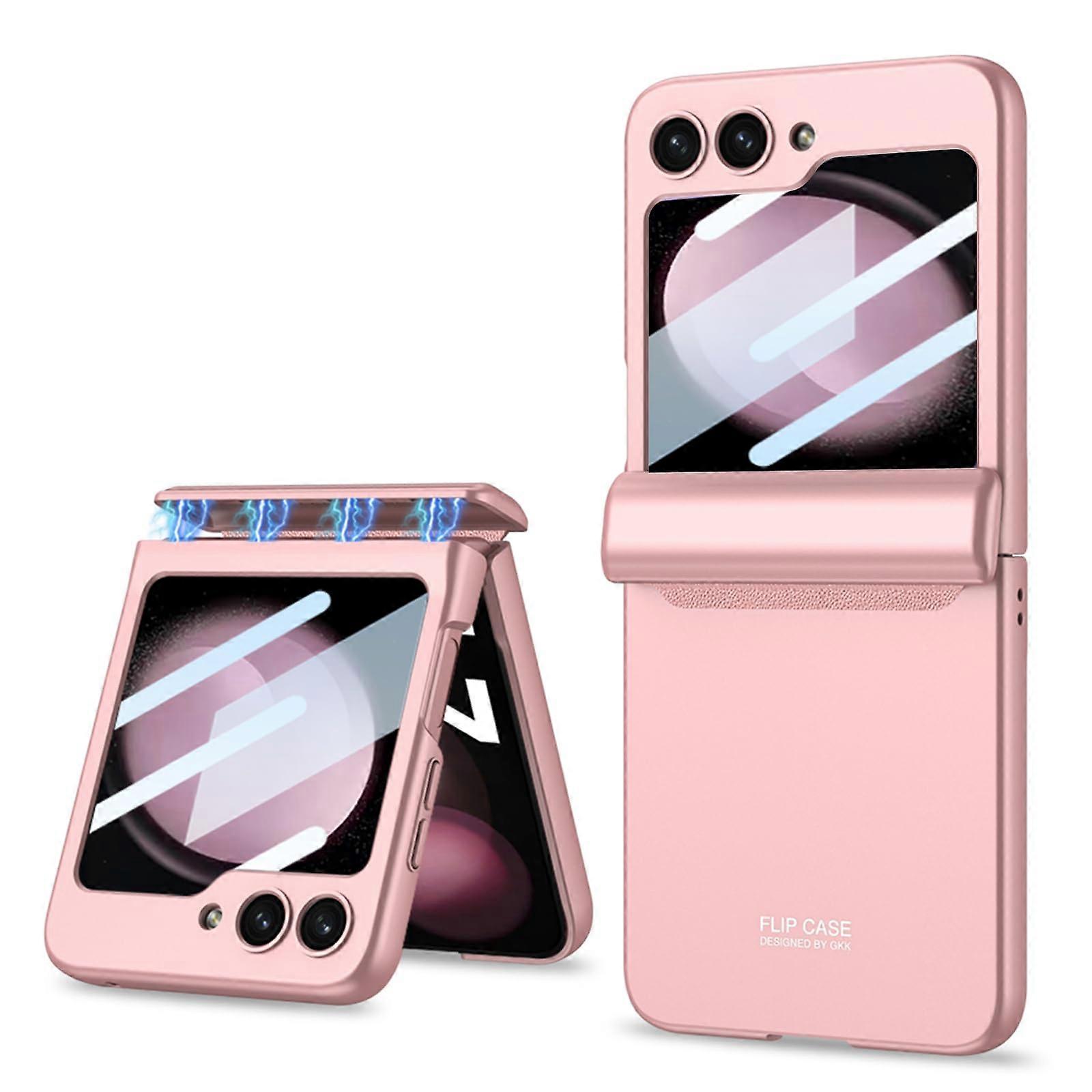 for Samsung Galaxy Z Flip 5 Case Magnetic Hinge Protection with Screen Protector All-Inclusive Shockproof Pink