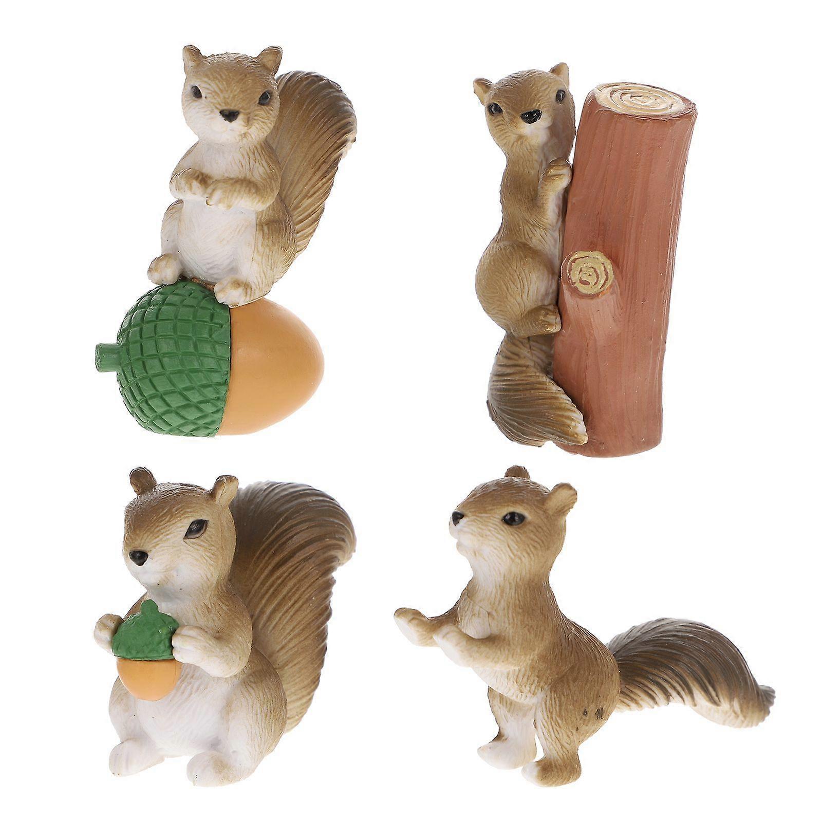 4pcs Miniature Squirrels Figurines Animals Models Landscape Garden Decoration