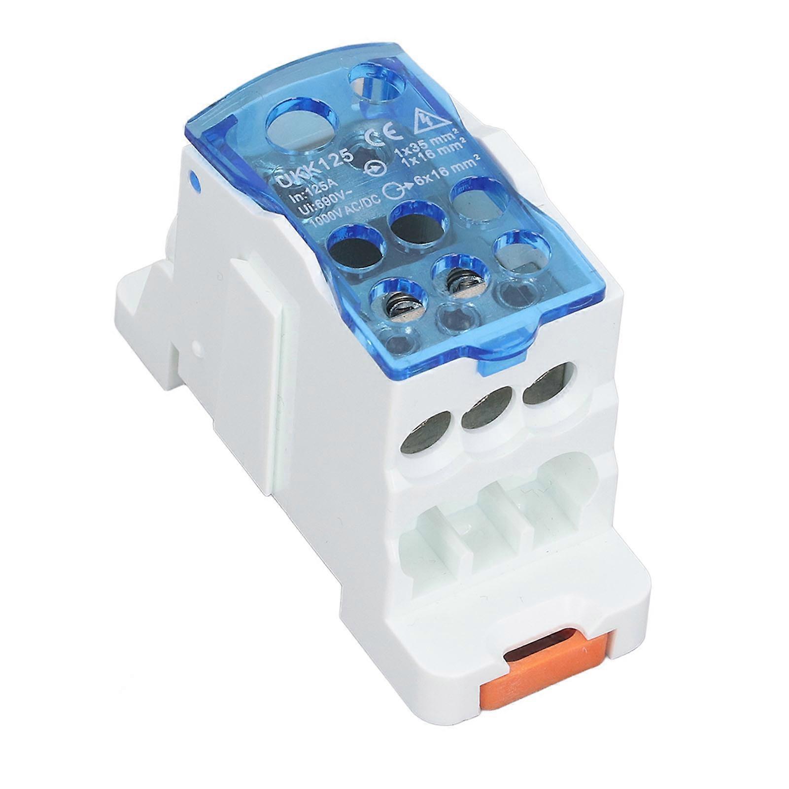 Terminal Junction Box 125A 1x16mm² 1x35mm² Input 6x16mm² Output DIN Rail Terminal Block 1000V AC DC