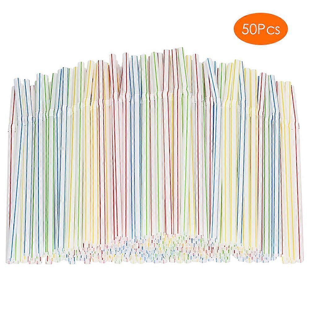 50Pcs Disposable Straws Flexible Bendable Plastic Straws Striped Multi Colored Drinking Straws