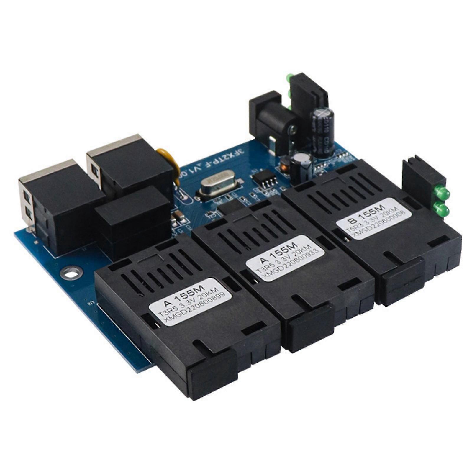 Easy Installation Fast Ethernet Switches Converter 3 Port Power Supply Ethernet Fiber 2 RJ45 Optical Media Converter
