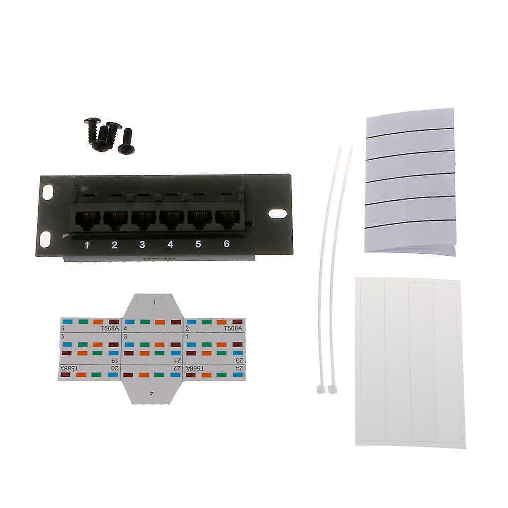 Patch Panel 6 Port CAT5e 10G Support 1U Network Patch Panel UTP 19inch Wallmount or Rackmount Punch Down Block for CAT5e
