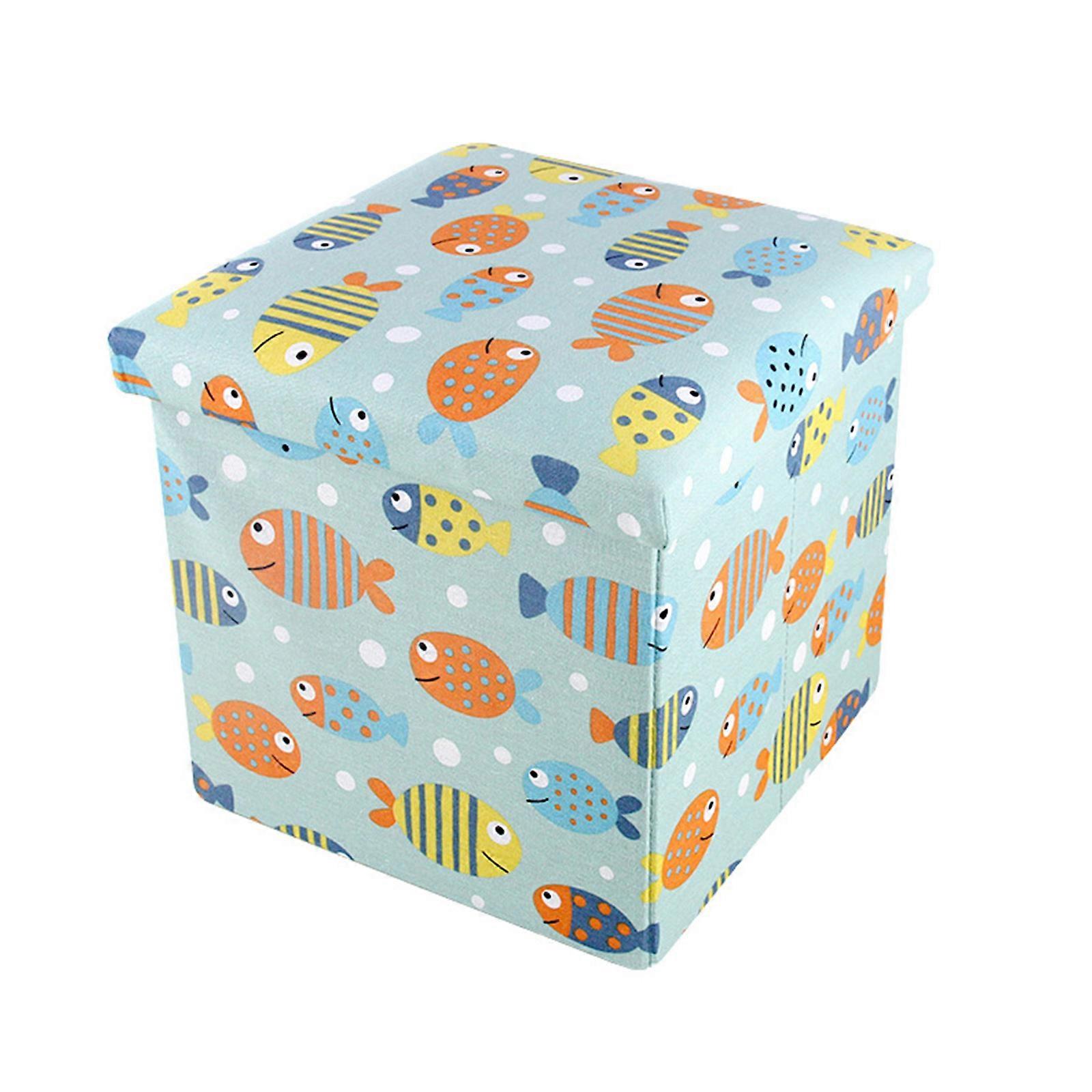 Foldable Square Stool Cube with Storage Box Geometric Pattern for Bench Foot Rest Sofa Padded for Seat Children Toys Books Organizer for Dorm Living