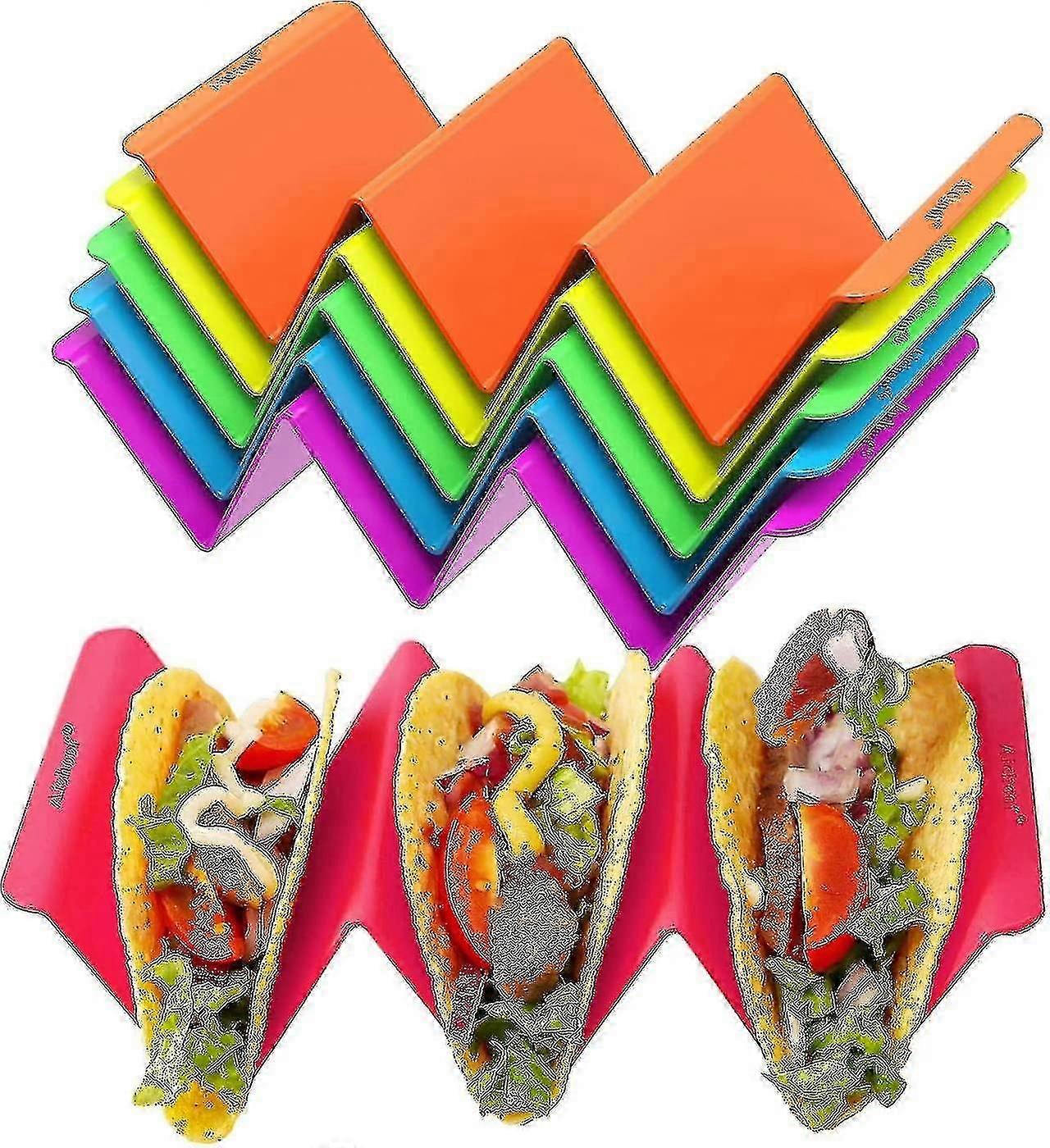 Colorful Taco Holder Stands Set Of 6 - Premium Large Taco Tray Plates Holds Up To 3 Or 2 Tacos Each, Pp Health Material Very Hard And Sturdy, Dishwash