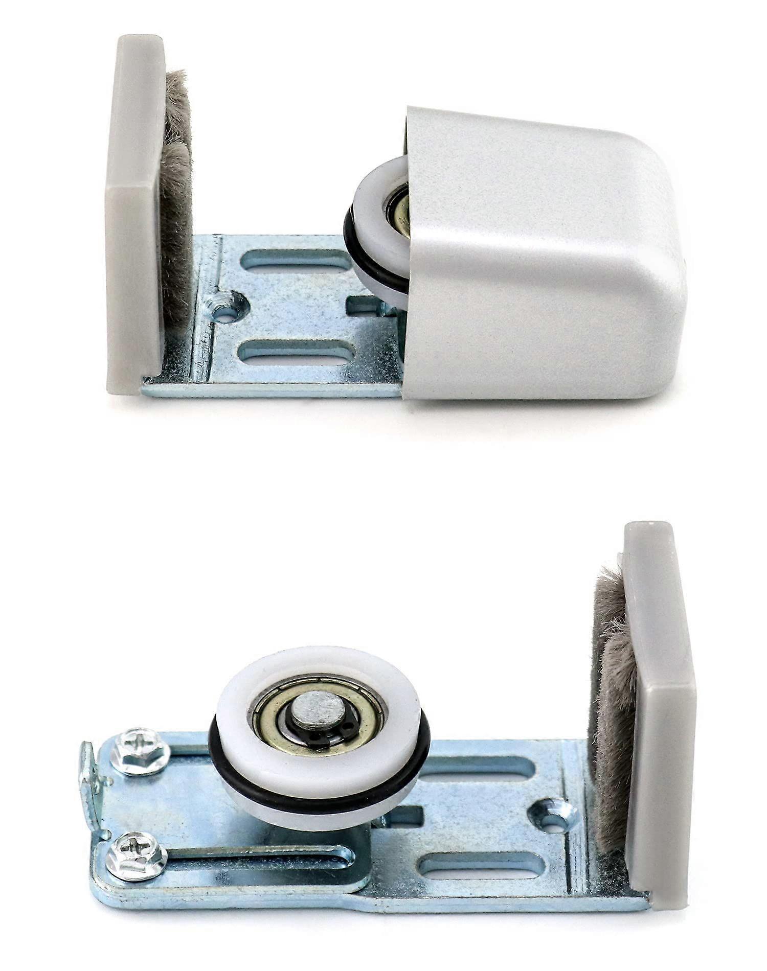 Door Bottom Guide, Adjustable Floor Guide, Anti-Scratch Wheels with Ball Bearing, for Frame Sliding Door, Silver, 2 Pieces