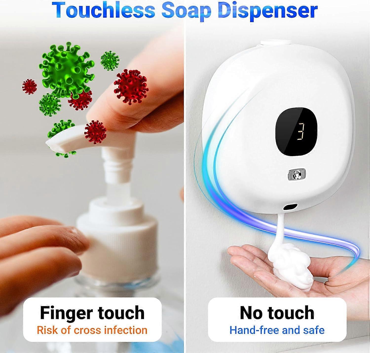 Automatic wall-mounted soap dispenser, no drilling required, USB charging, white