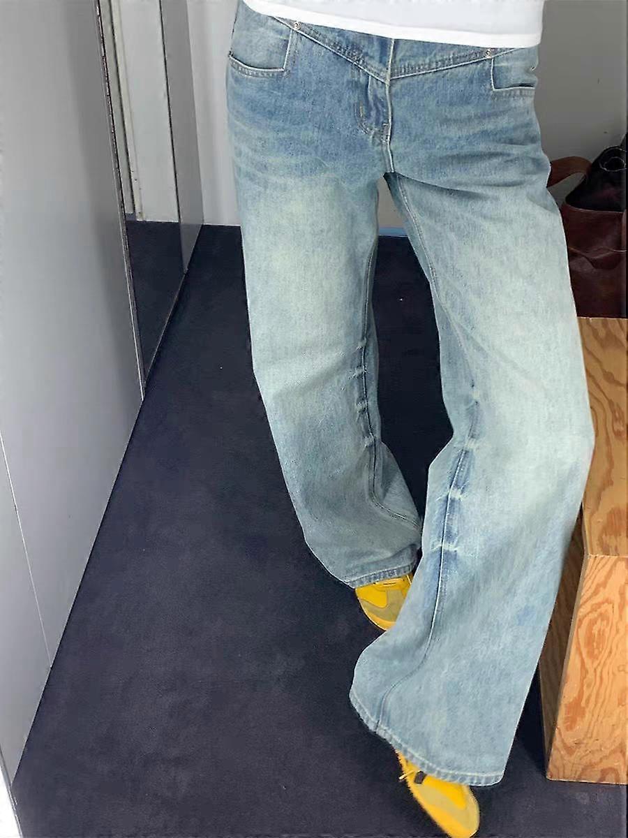 Y2k Harajuku Elegant Office Straight Jeans Women 2000s Fashion Design Streetwear Slim Pants Vintage Washed Denim Long Trousers