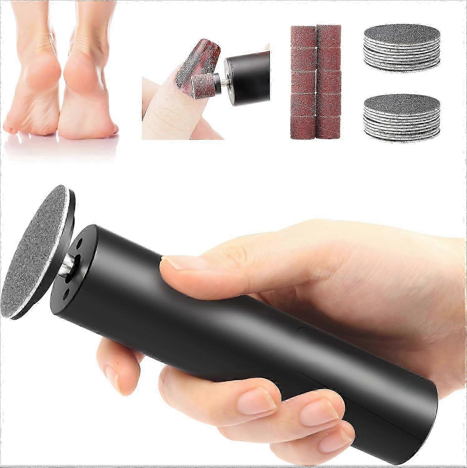 電動フットカルスリムーバー、サンディングディスク60枚付き - 痛みのないパワフル - ブラック