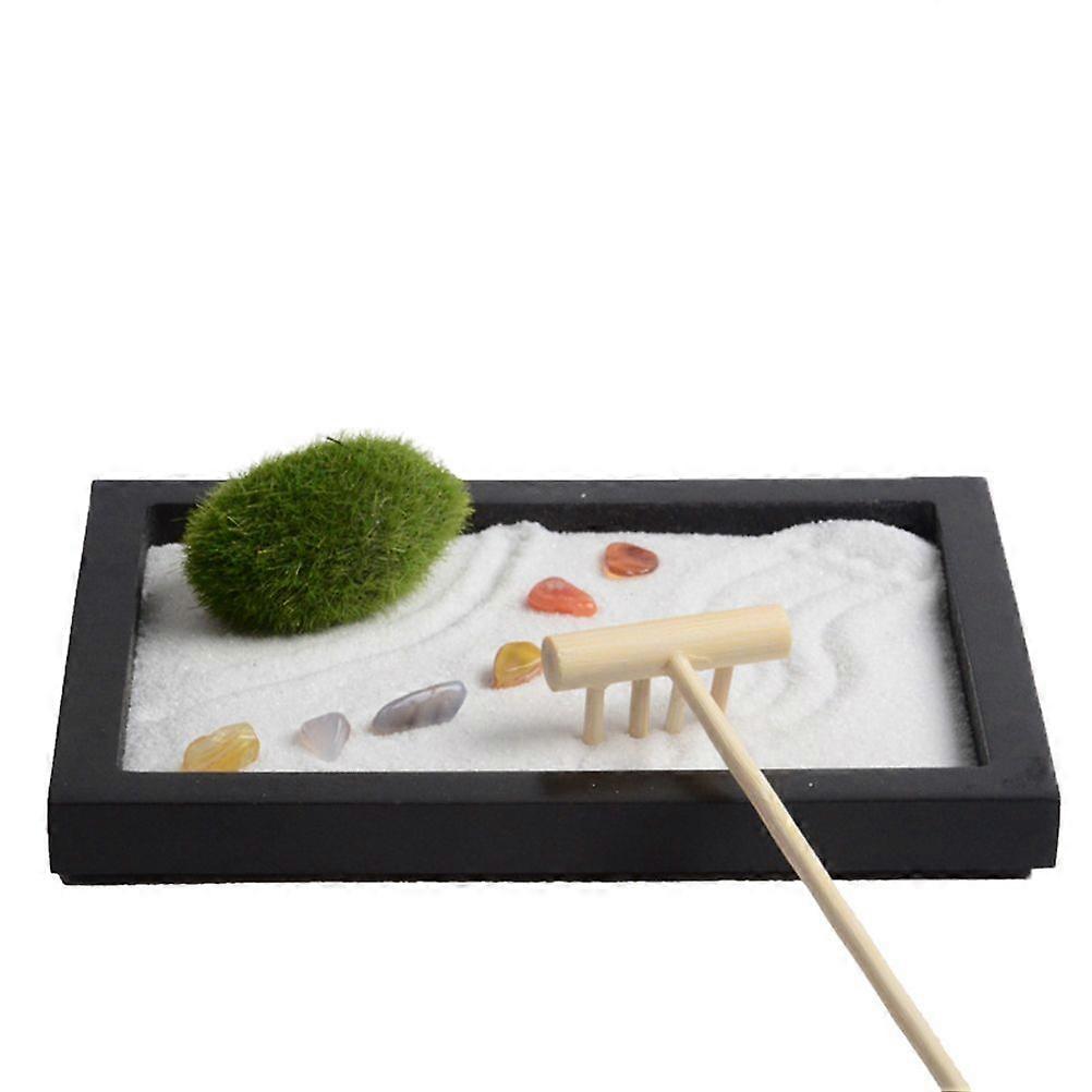 Table Zen Garden Table Decoration with Simulation Moss and Rake Desk Accessories Sand Table Decor