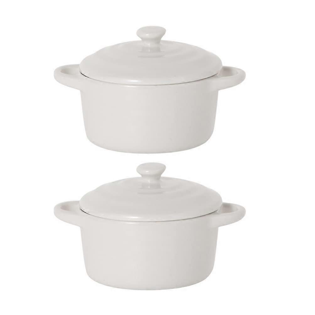 Ceramic soup bowls with double handles and lid, porcelain serving bowl for French onion soup, small stew and egg steamer, 2 pieces