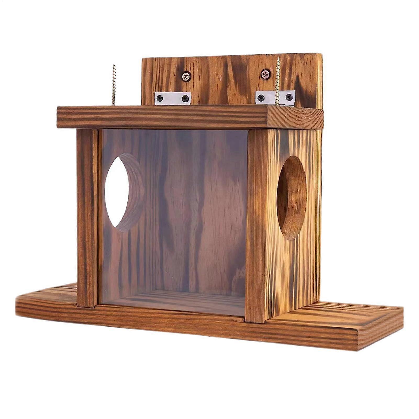 Squirrel feeder made of wood for outdoor use with mother pole for backyard