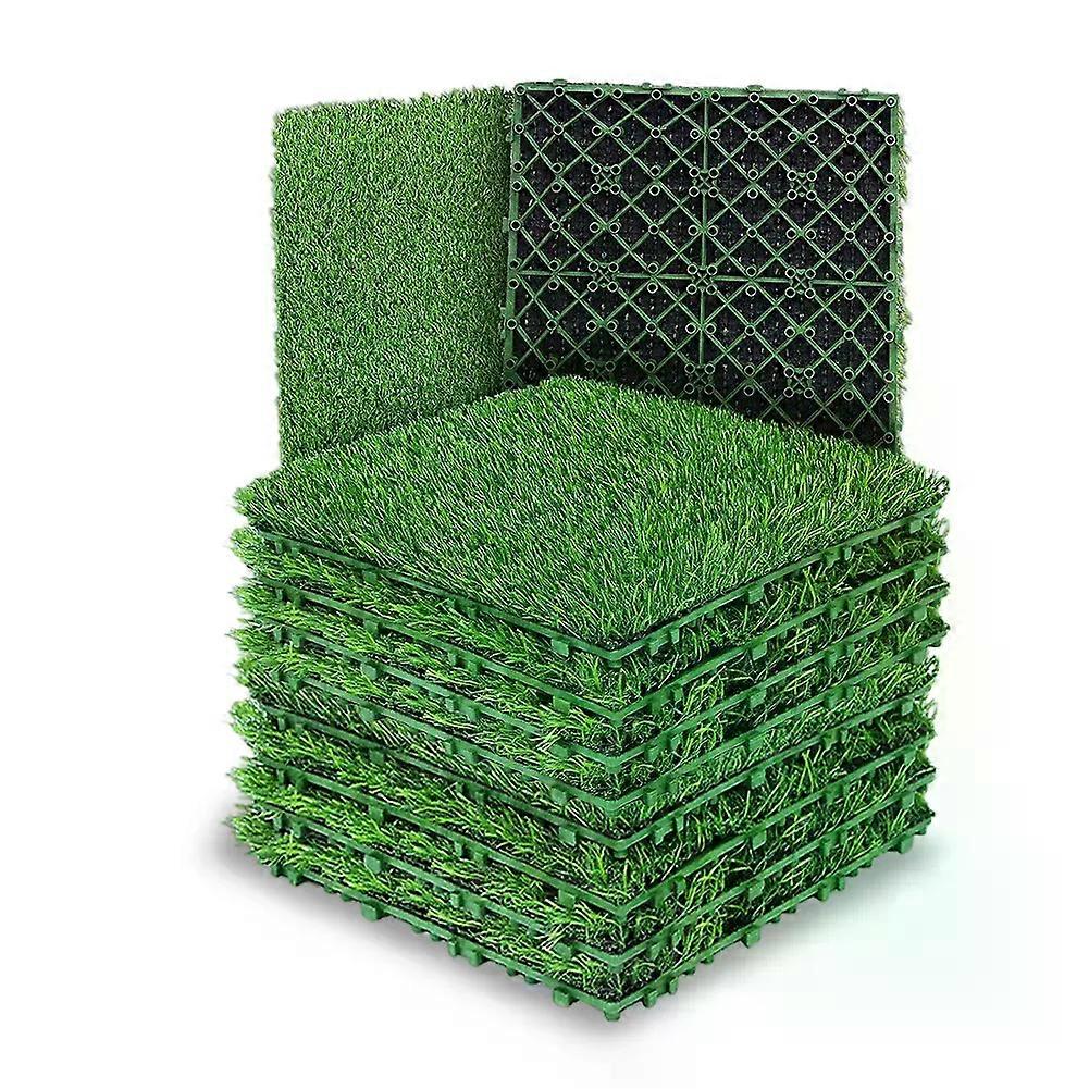 10 Pcs 12 Inchx12 Inch Realistic Artificial Grass Turf Tile Interlocking Square Fake Turf Deck Tiles for Indoor Outdoor