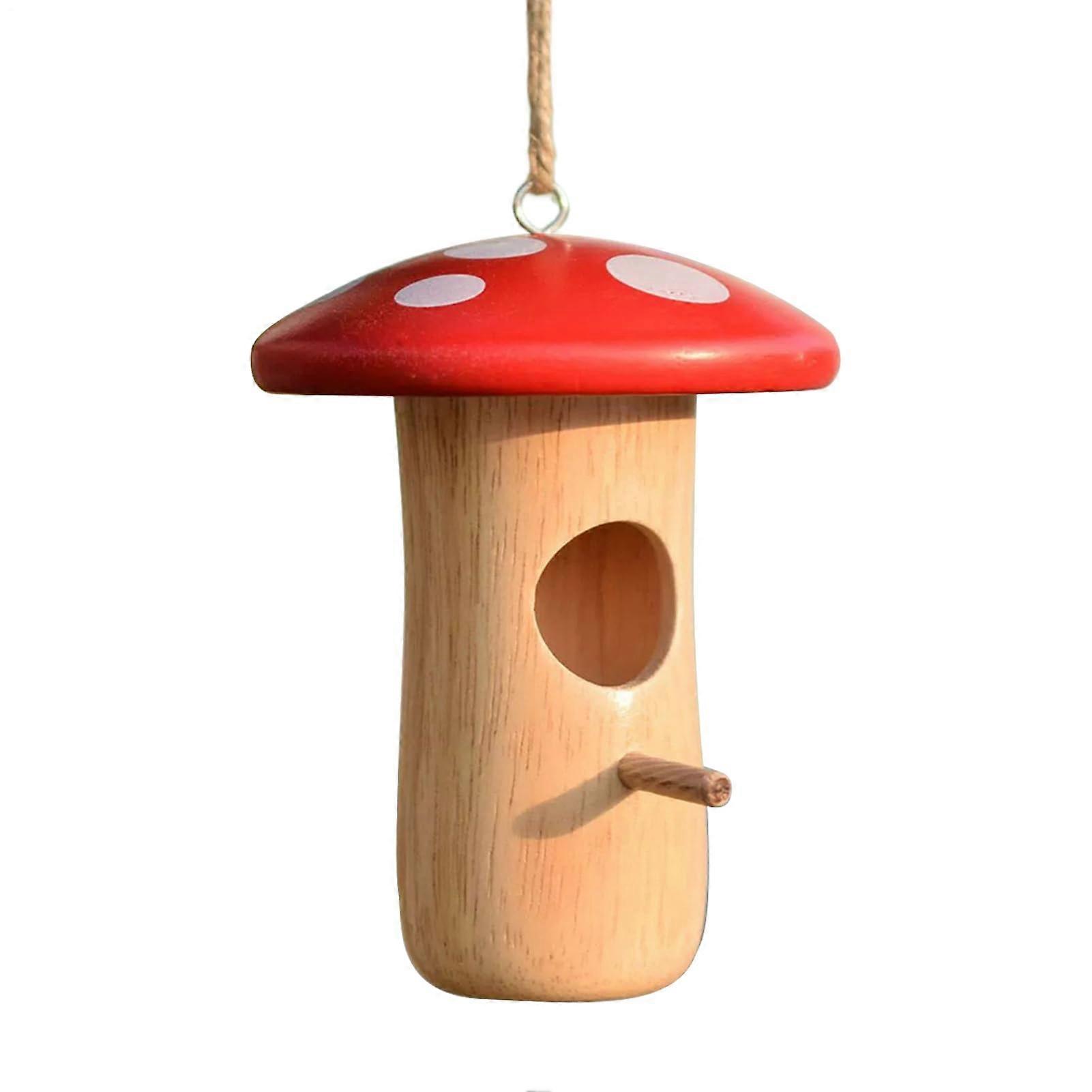 Hummingbird Houses, Wooden Bird Box, Cottage Mushroom Design, 5.12 x 3.94 x 3.94 In, Red Bird Shelter for Tree, Porch