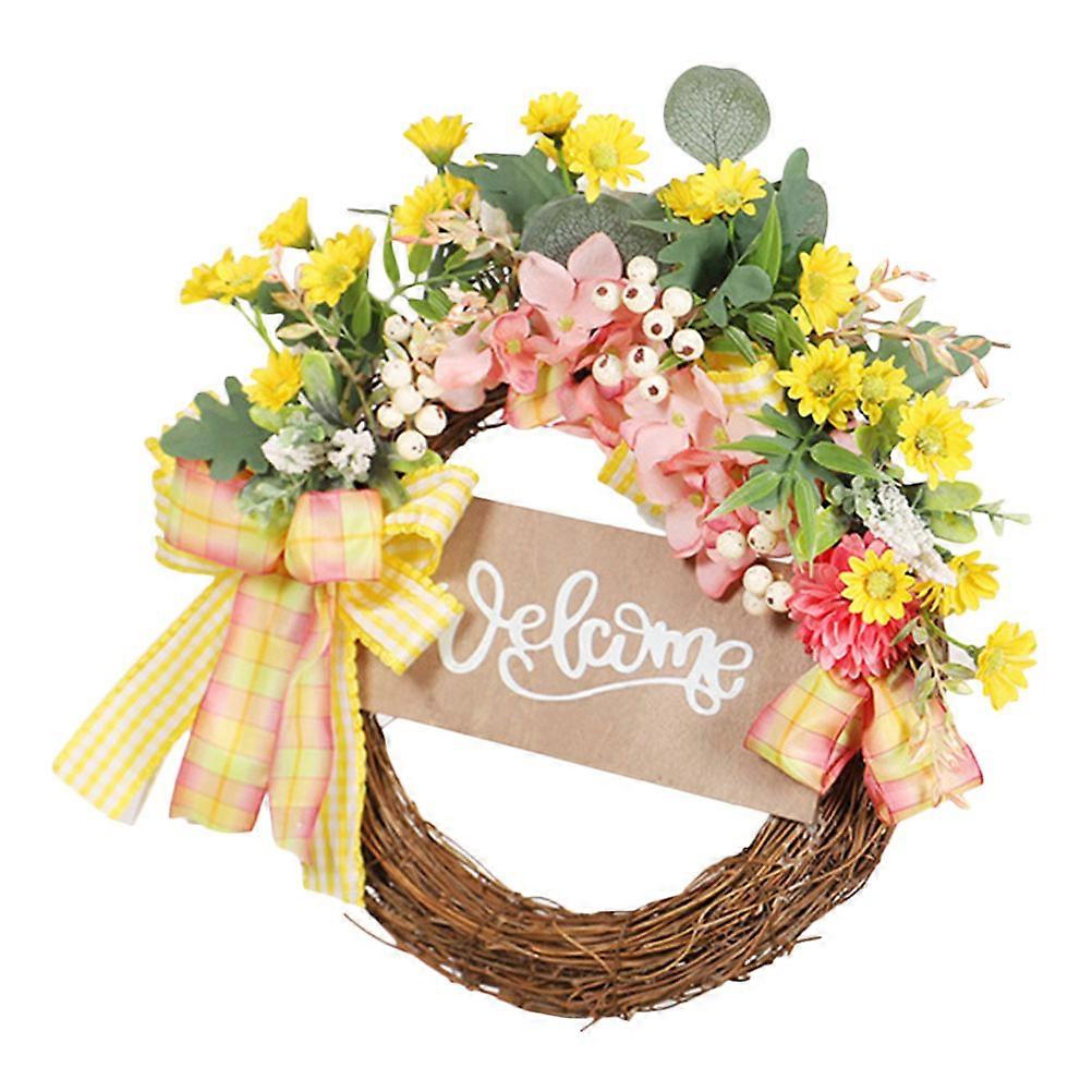 Welcome Wreath Front Door Simulated Flower Wreath Festival Atmosphere Creation Rattan 40x40cm 1Pack