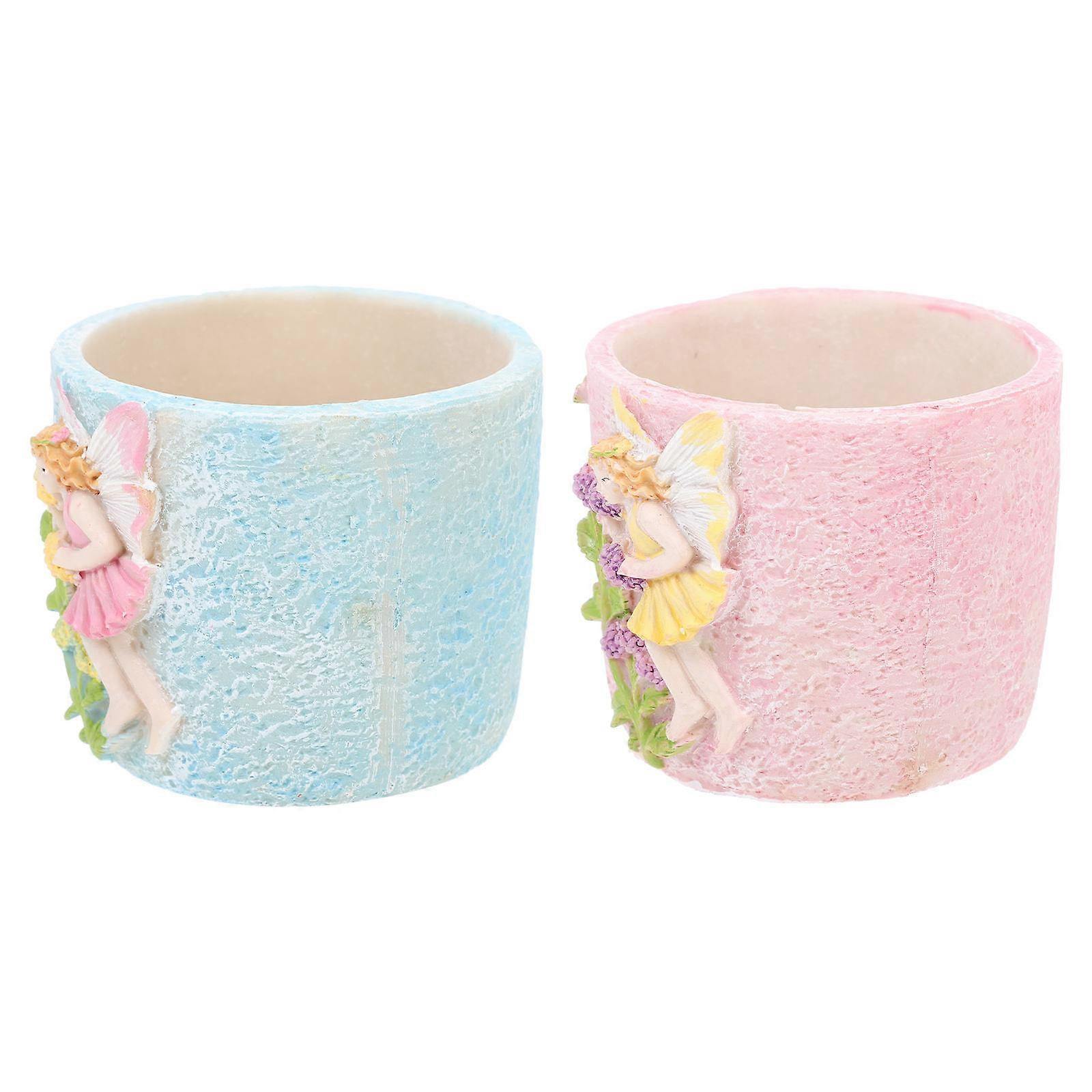 Succulent Flowerpot Resin Cactus Planter Desktop Use Round Shape 2Pcs