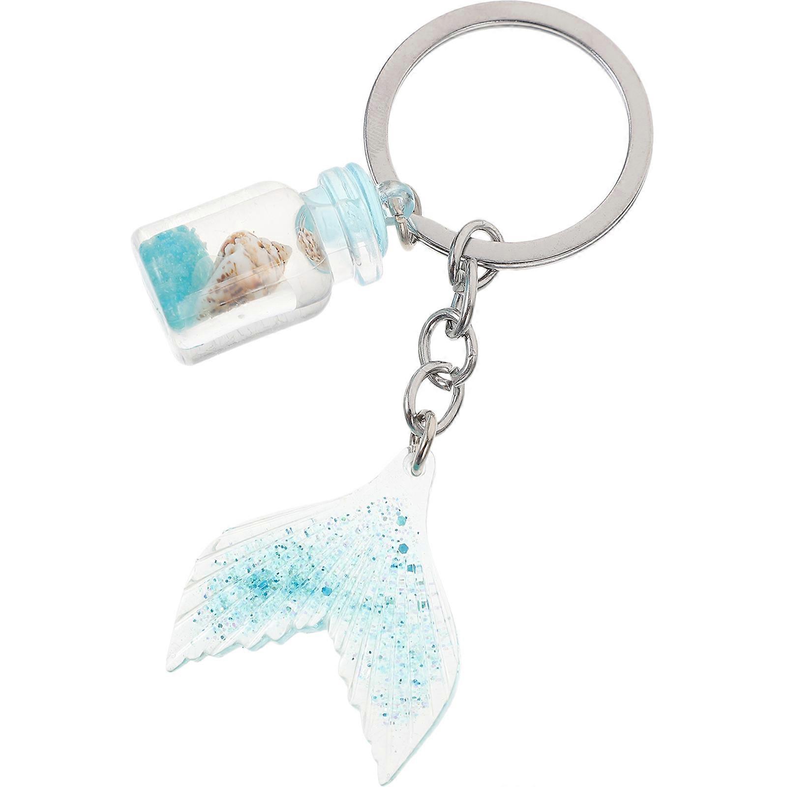 Luminous Mermaid Tail Bag Pendant Keychain with Drift Bottle Ocean Theme Wear Resistant Fashionable Wishing Bottle Ornament