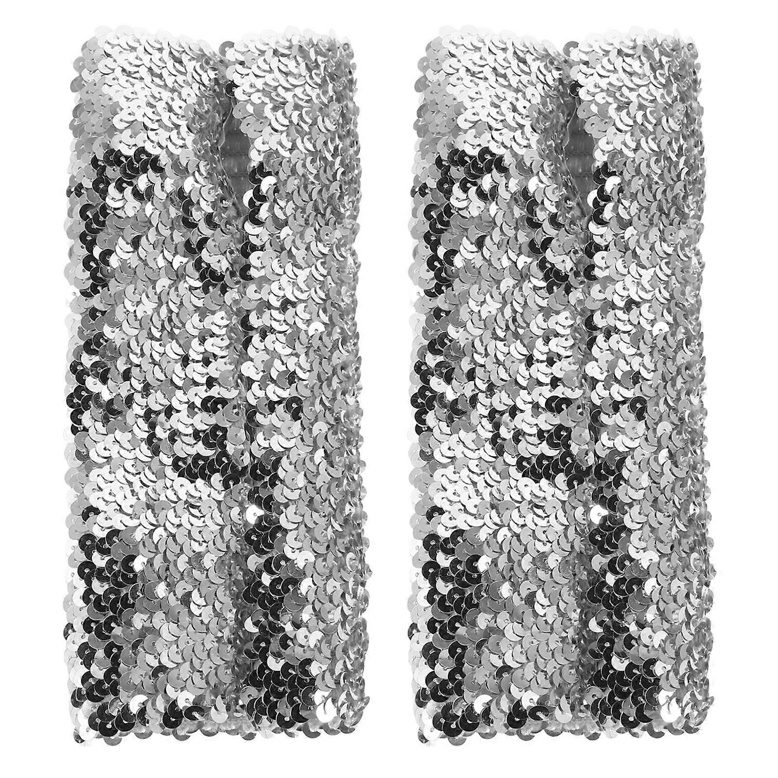 Cuff Sleeves Stretchy Fabric Elbow Sleeves For Halloween Costume Accessories Versatile Use Silver 1Pair