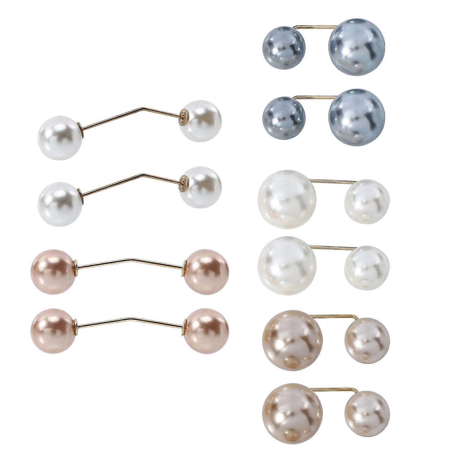 レトロカーディガンクリップパールブローチ合金ブレストピンセーターブローチメタル衣類クラスプリングアソートカラー5.20x2.80x1.10cmパール装飾10個