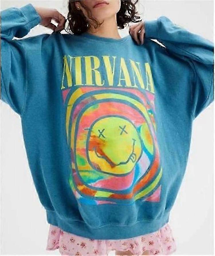 NIRVANA bande imprimée sweat à capuche coloré pull polyvalent top femme