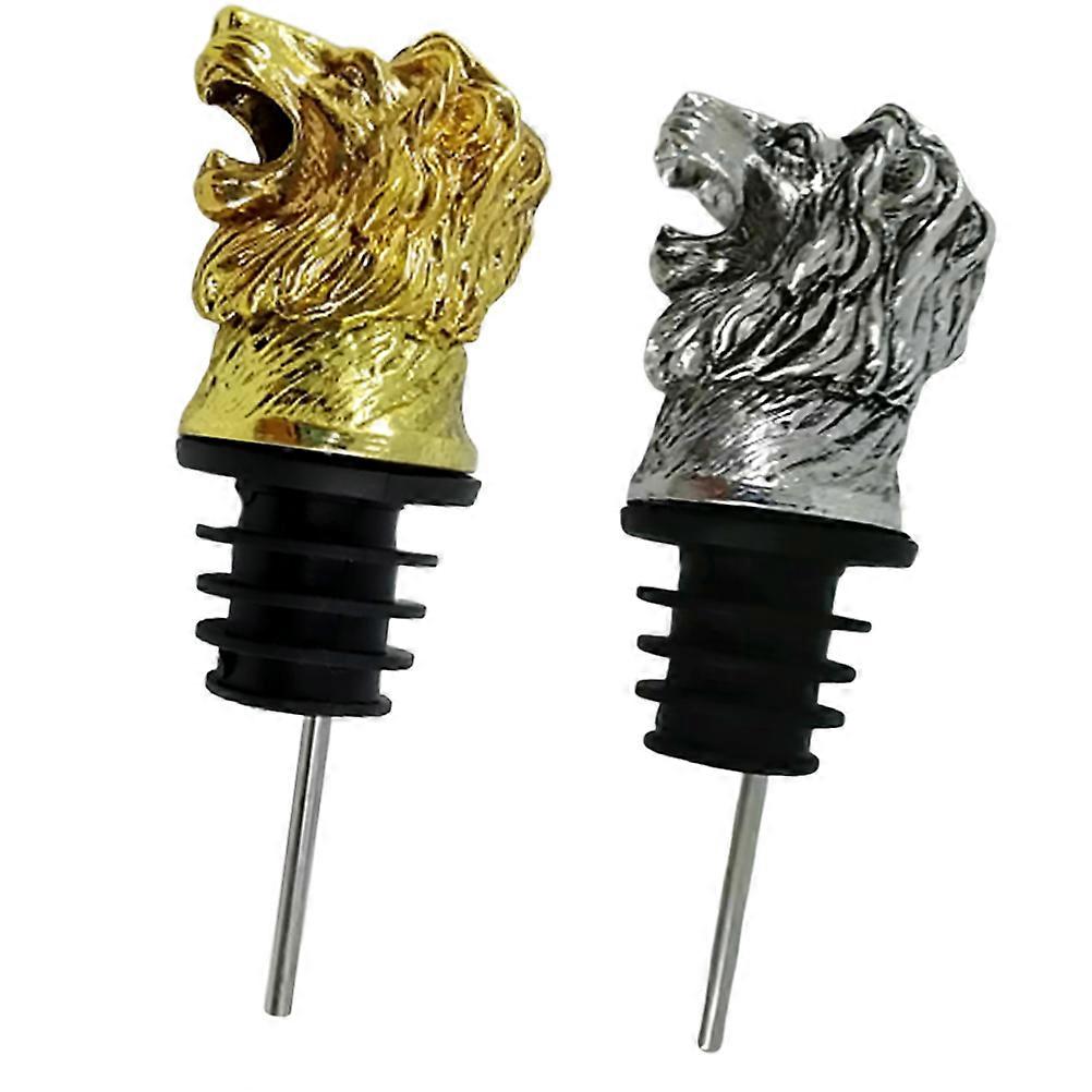 Pourer Lion Head Shaped Pourer Stoppers Creative Animal Head Pourers for Dinner Parties Golden Silver 2Pcs