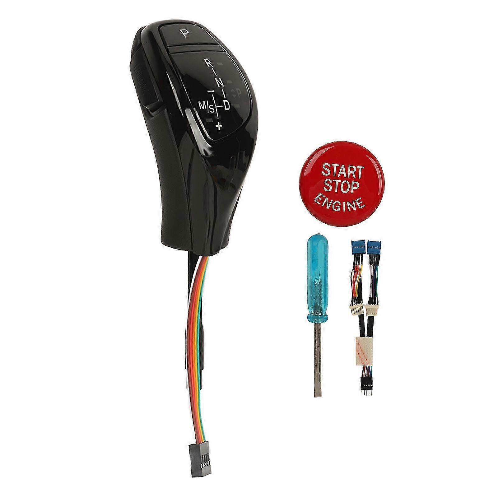 LED Gear Shift Knob Thumb Type Shifter Lever Head Retrofit Kit with One Click Start Button for Suitable Brand LHD Glossy Black