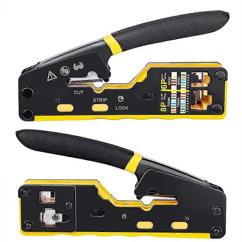 RJ11 RJ12 RJ45 Pass Through Modular Data Cable Crimper/Wire Stripper Ratchet Wire Cutter