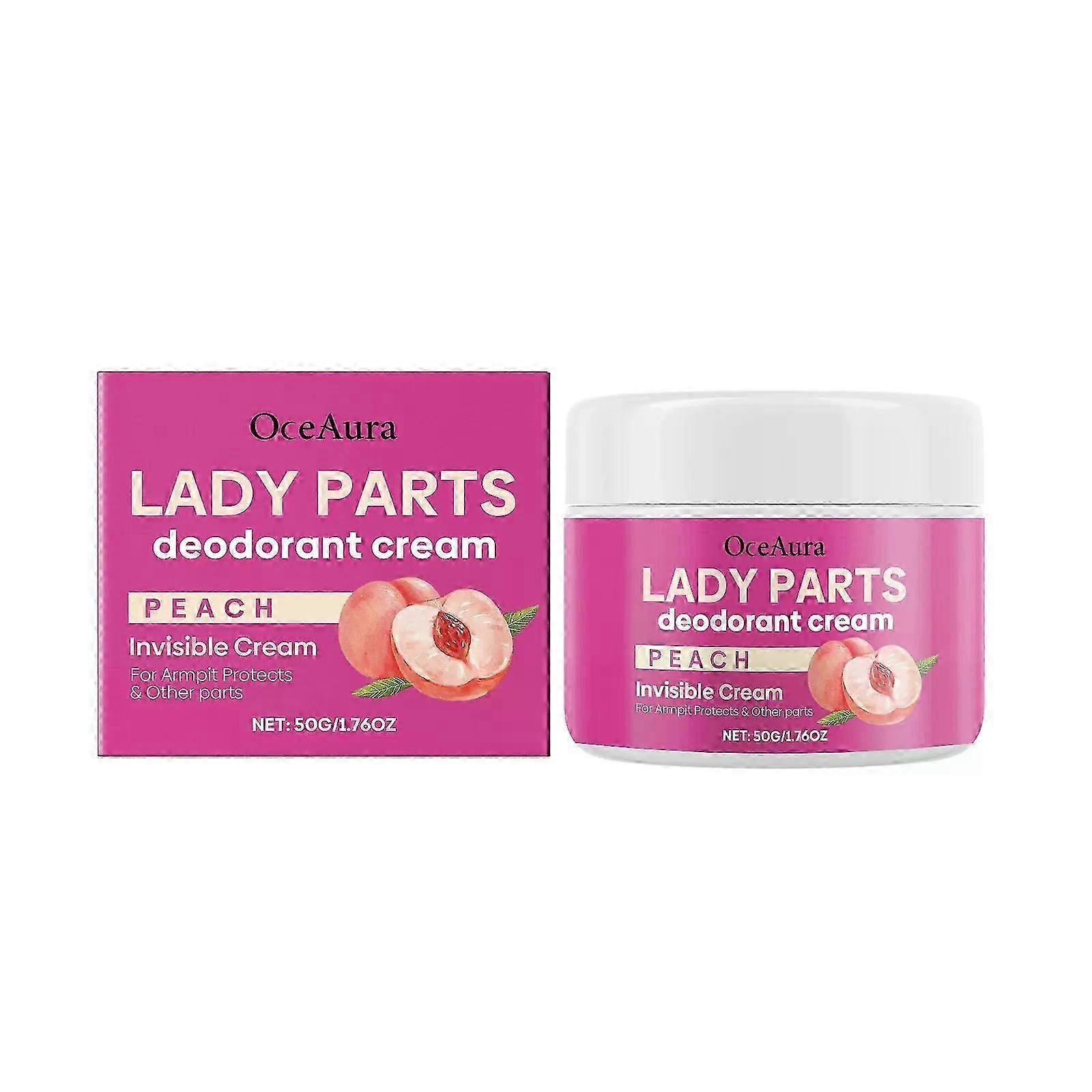 Invisible Peach-Scented Deodorant Cream for Underarms & Sensitive Areas - 50G/1.76OZ, Moisturizing & pH Balanced Formula with Glycerin